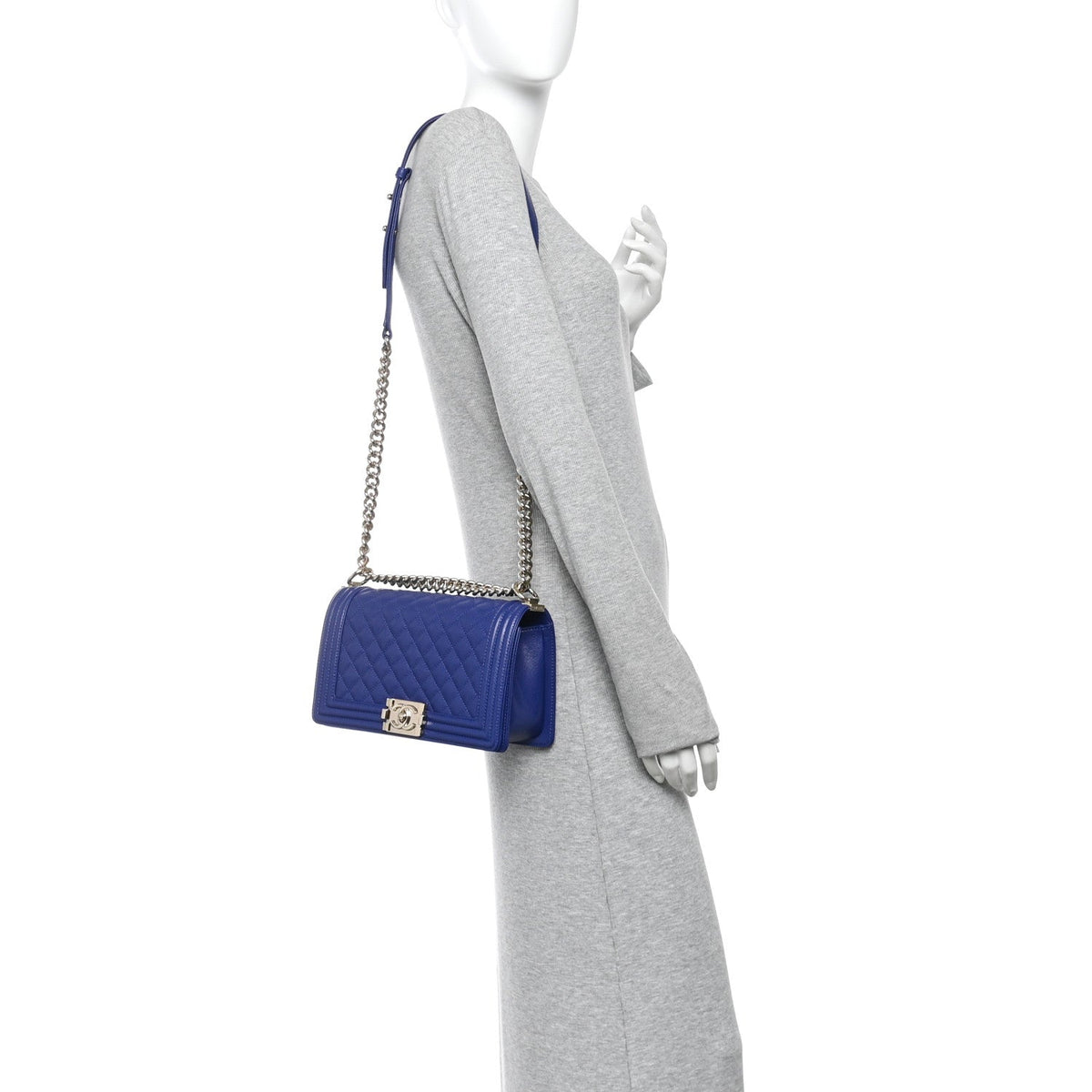 Caviar Quilted Medium Boy Flap Blue