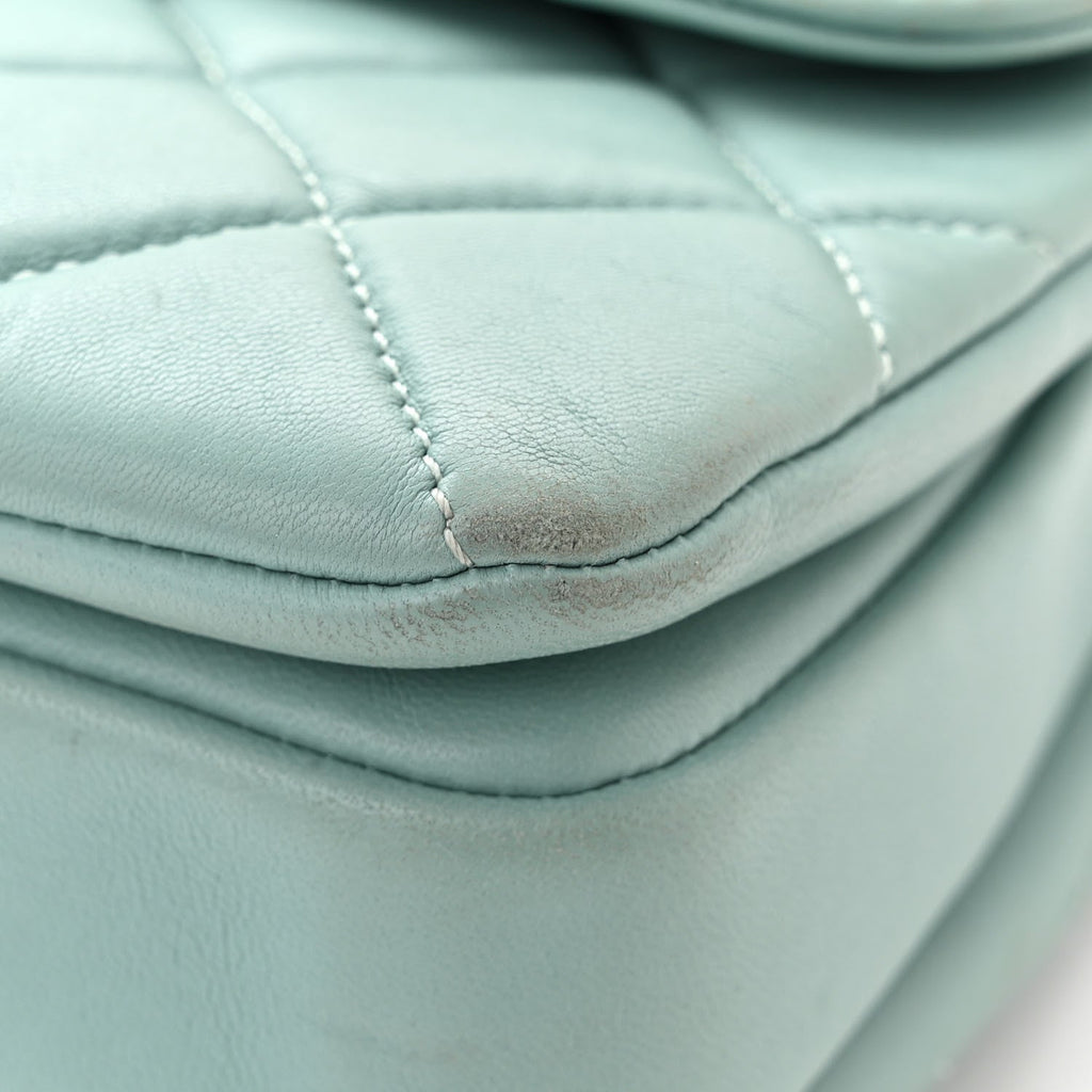 Lambskin Quilted Small Trendy CC Flap Dual Handle Bag Light Blue