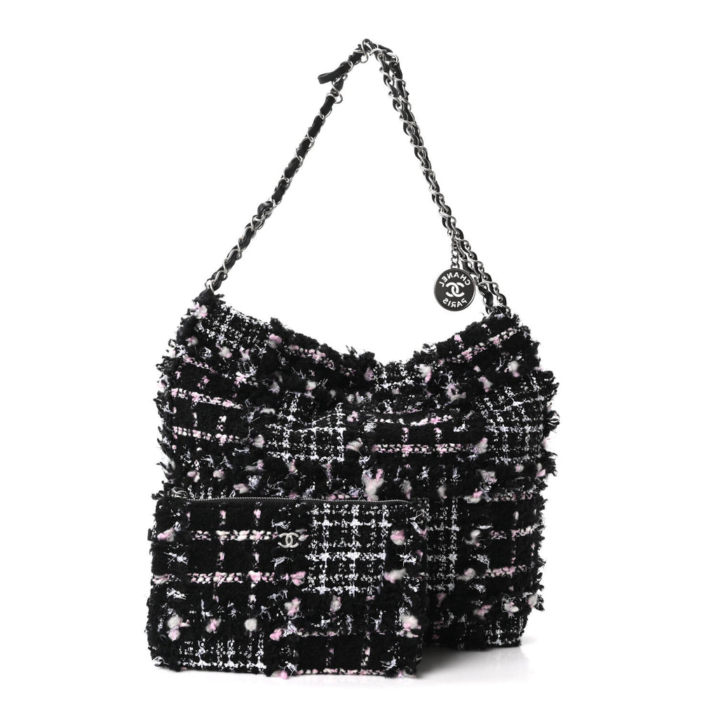 Tweed Patchwork Quilted Small Chanel 22 Black Pink White