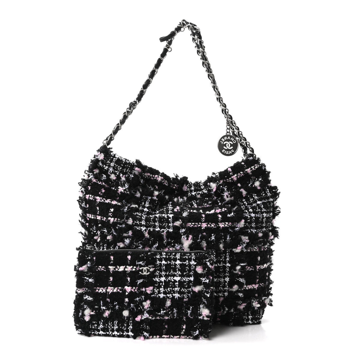 Tweed Patchwork Quilted Small Chanel 22 Black Pink White