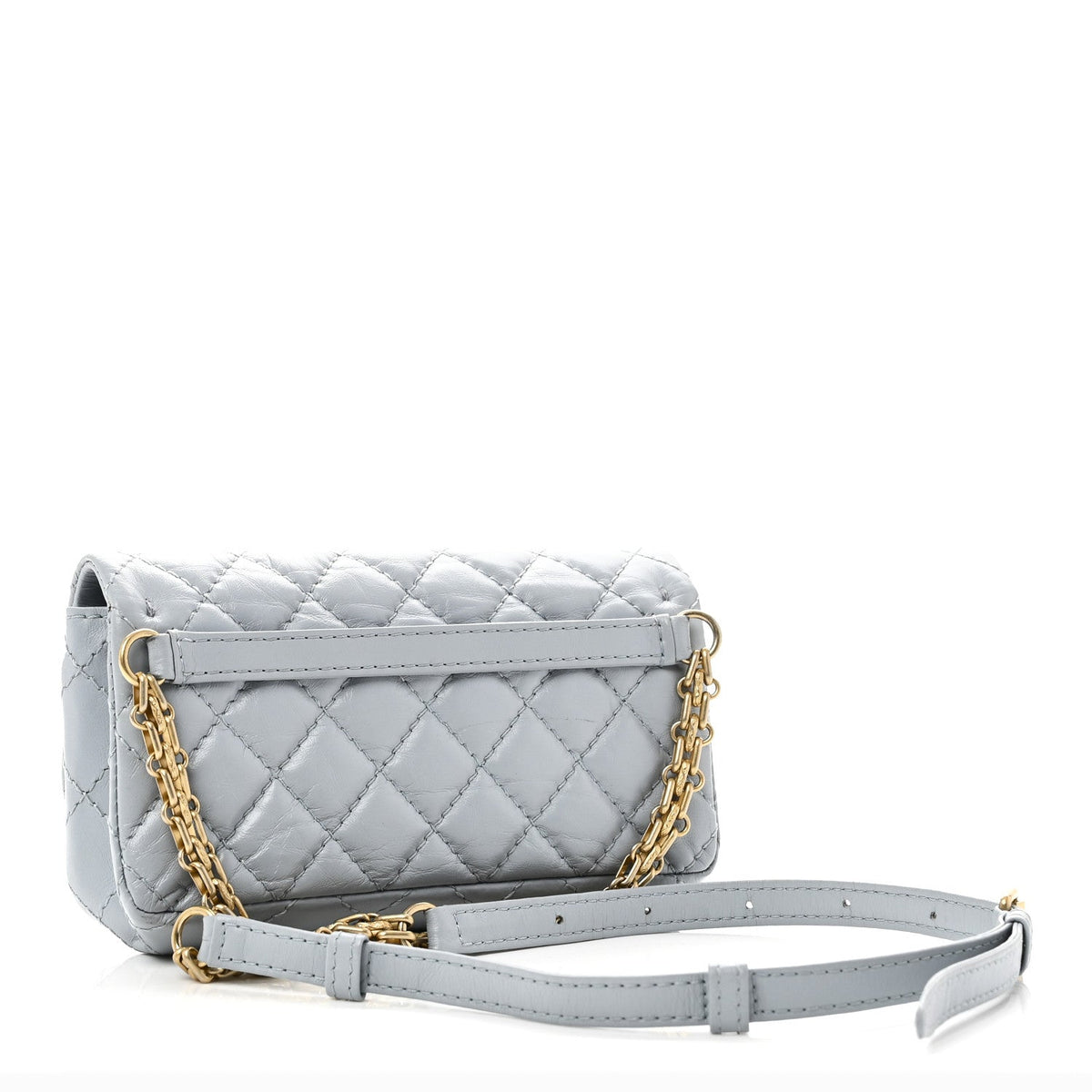 Aged Calfskin Quilted 2.55 Reissue Flap Belt Bag Clutch Light Blue