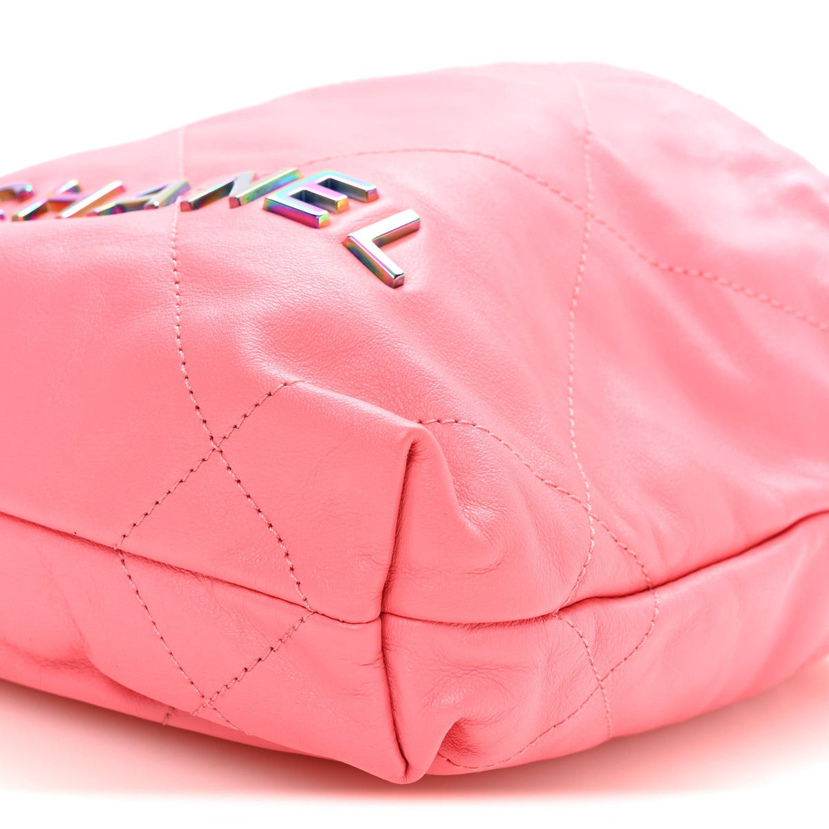 Shiny Calfskin Quilted Rainbow Metal Mini Chanel 22 Coral Pink