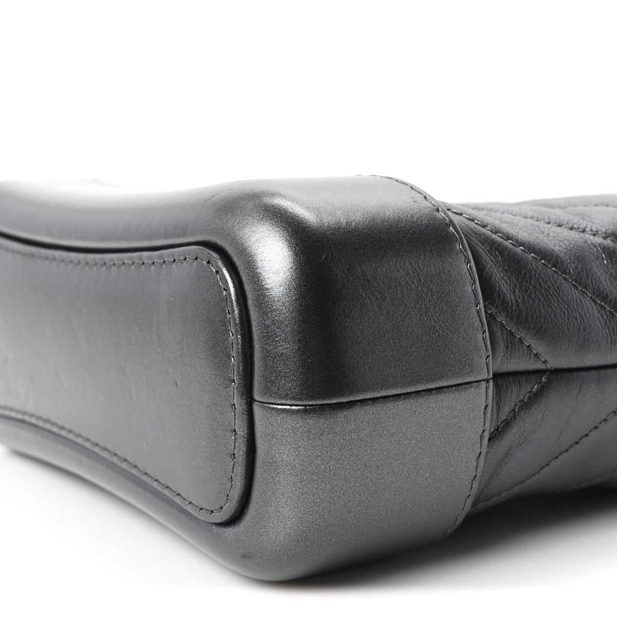 Metallic Aged Calfskin Chevron Quilted Small Gabrielle Hobo Dark Grey