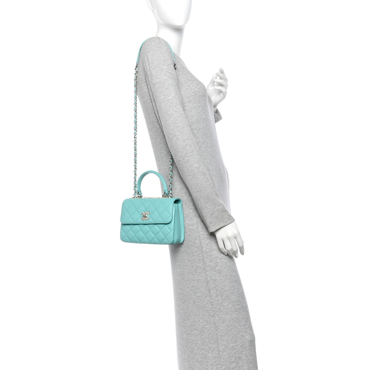 Lambskin Quilted Small Trendy CC Flap Dual Handle Bag Turquoise