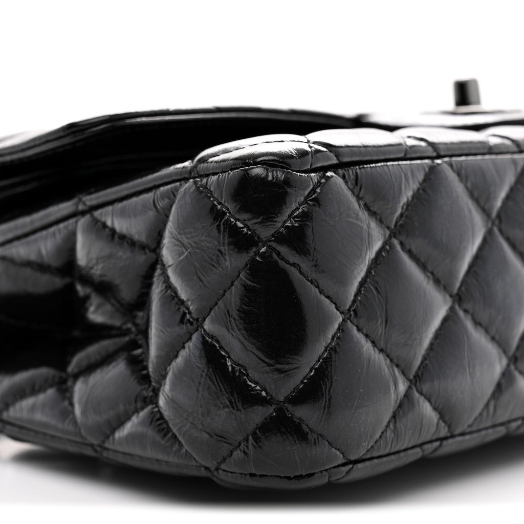 Shiny Crumpled Calfskin Quilted Medium Double Flap So Black