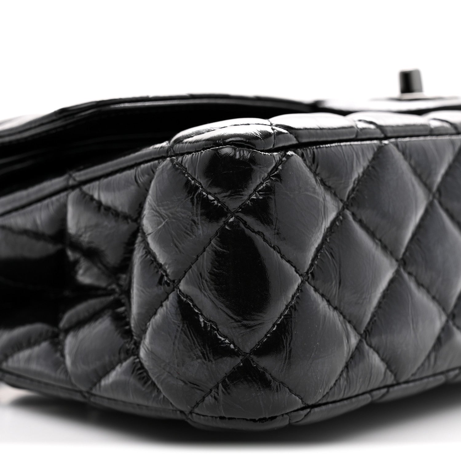 Shiny Crumpled Calfskin Quilted Medium Double Flap So Black