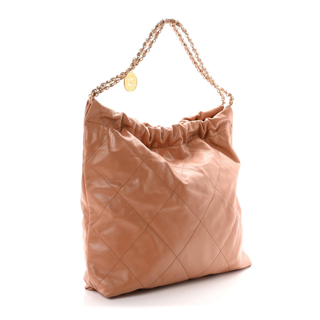 Shiny Calfskin Quilted Chanel 22 Camel