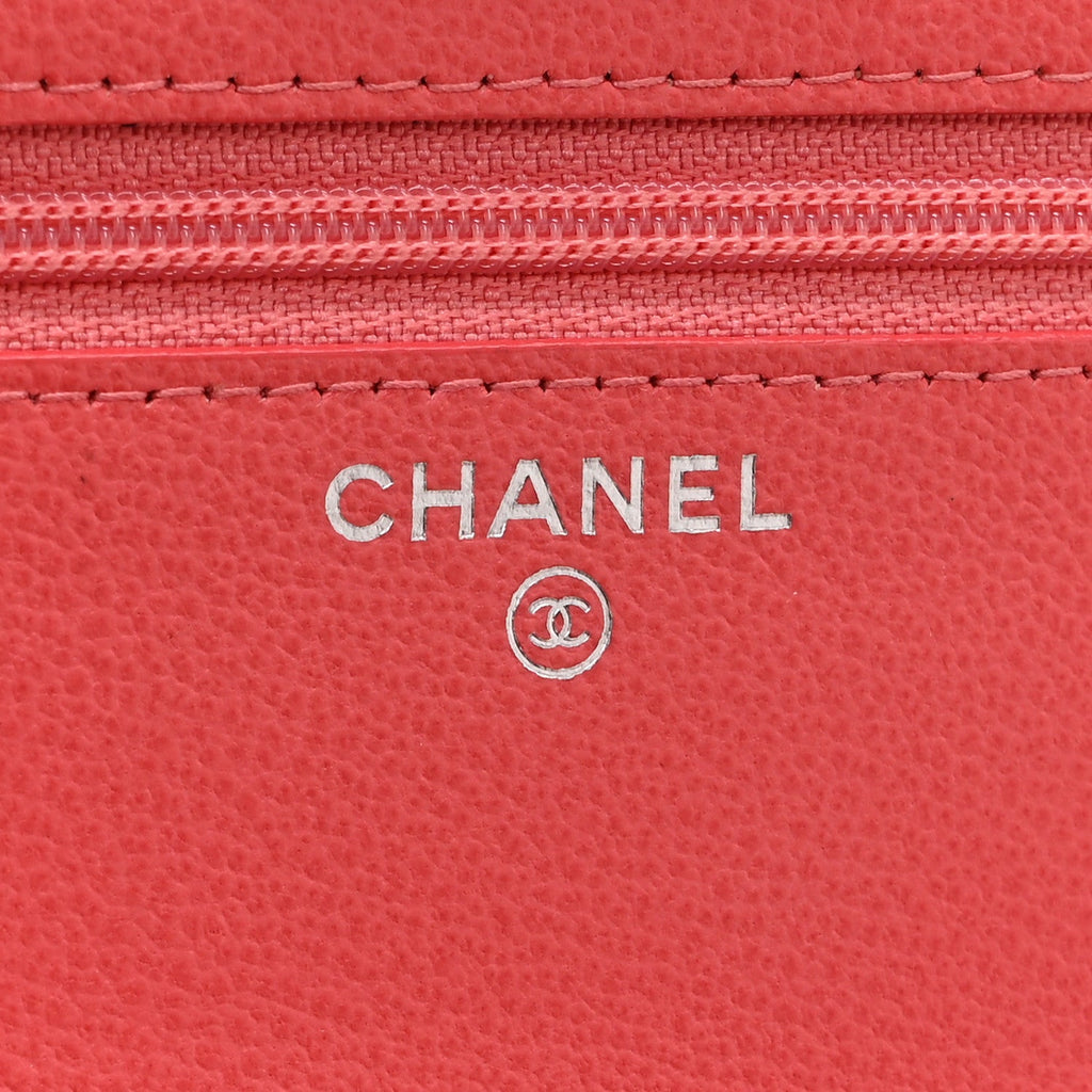Grained Calfskin Quilted CC Box Wallet On Chain WOC Pink