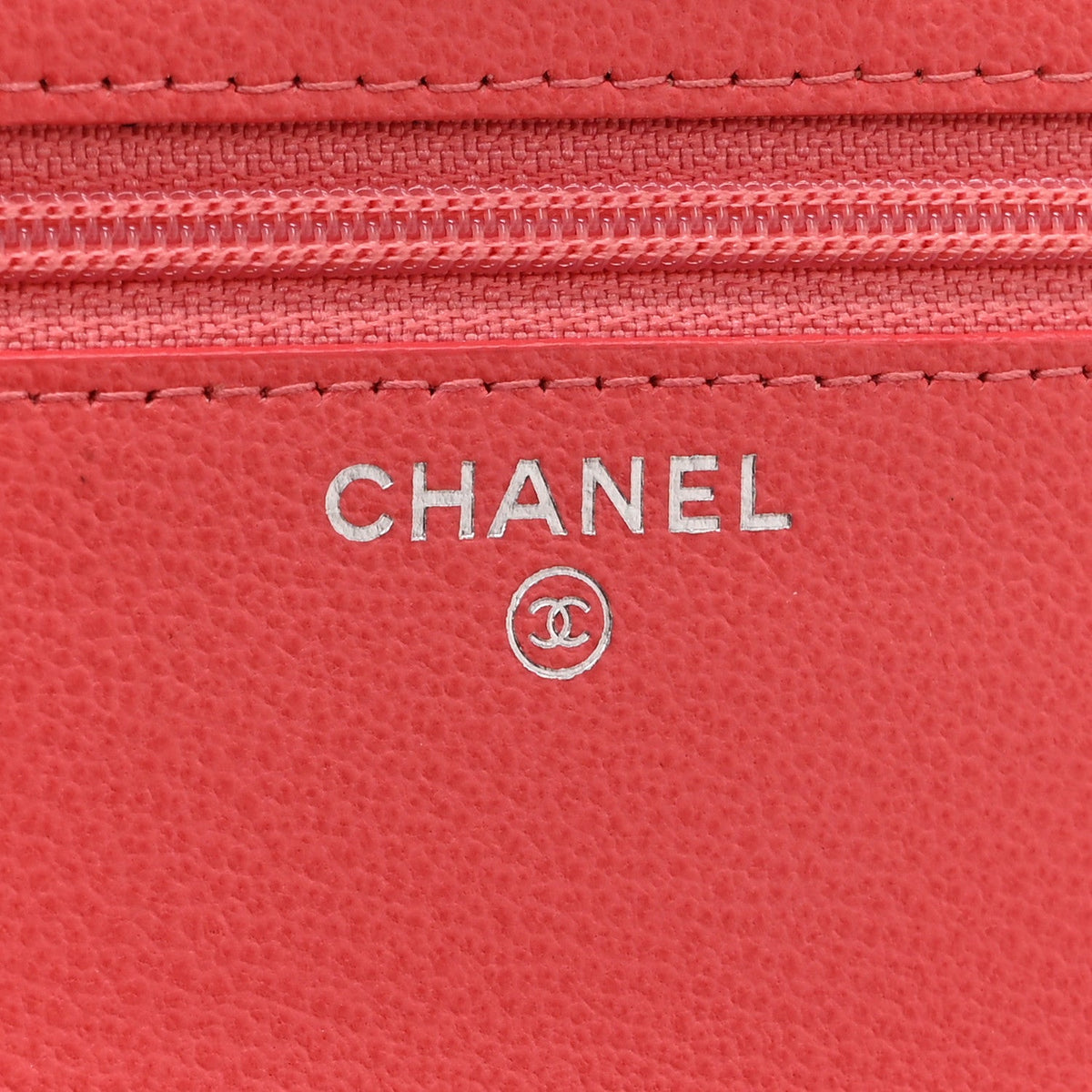 Grained Calfskin Quilted CC Box Wallet On Chain WOC Pink