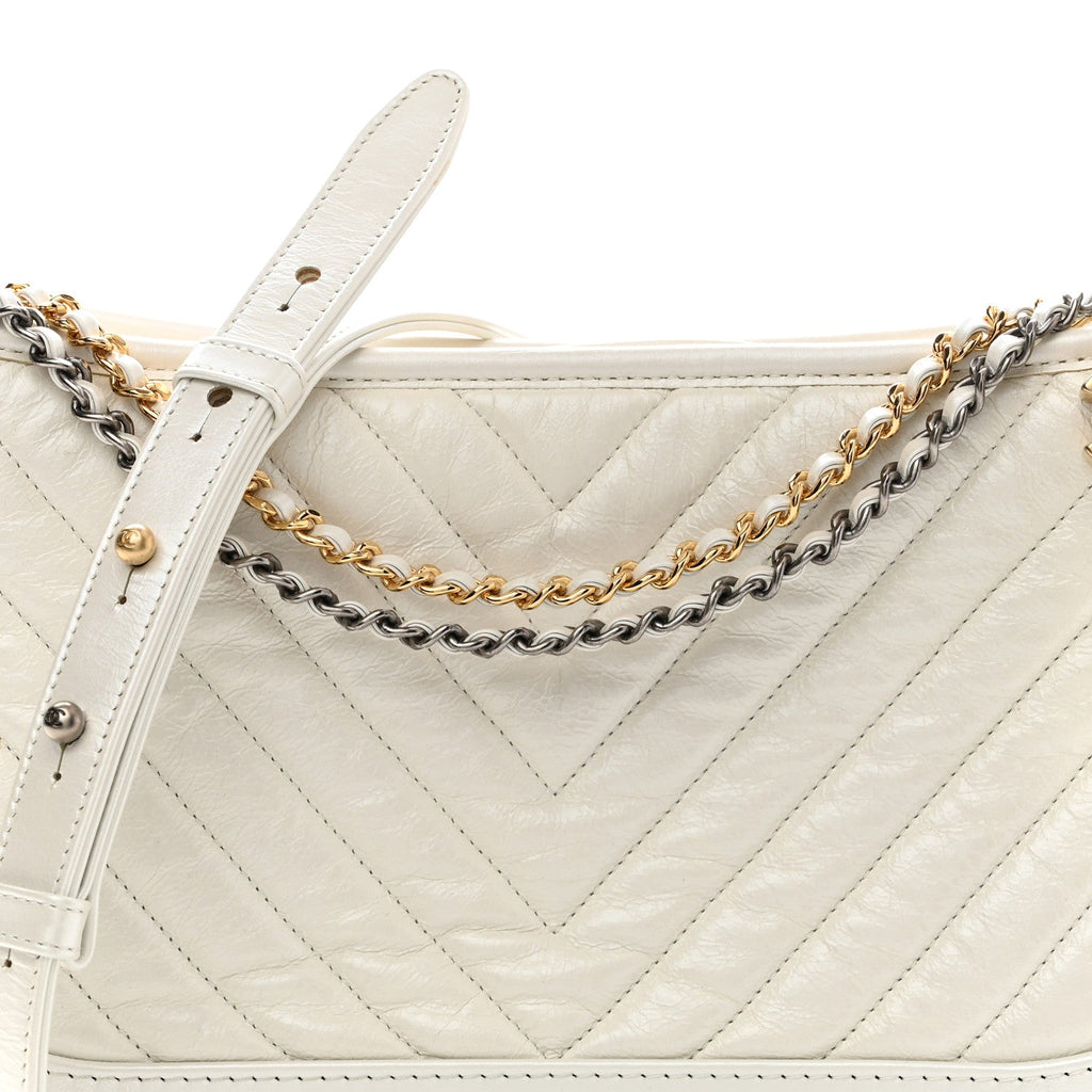 Aged Calfskin Chevron Quilted Medium Gabrielle Hobo White