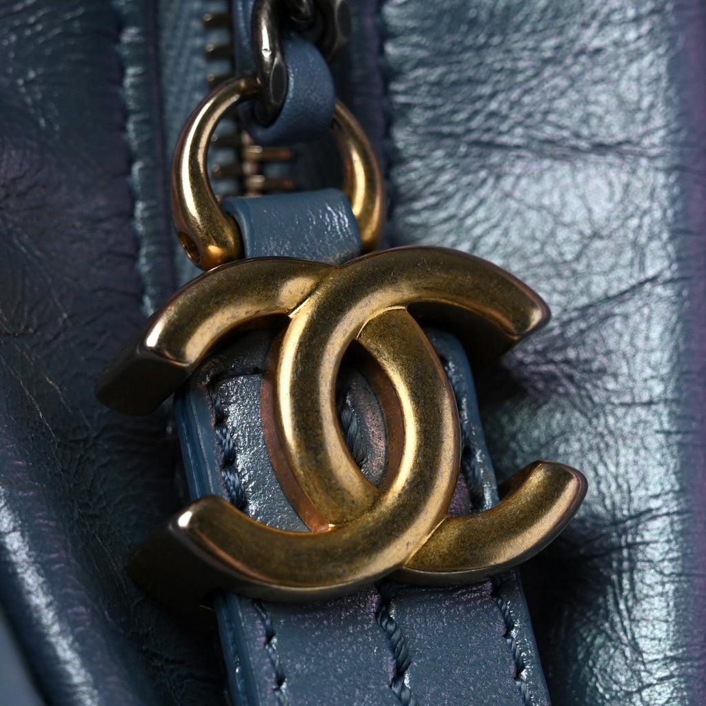 Iridescent Aged Calfskin Quilted Medium Gabrielle Hobo Blue
