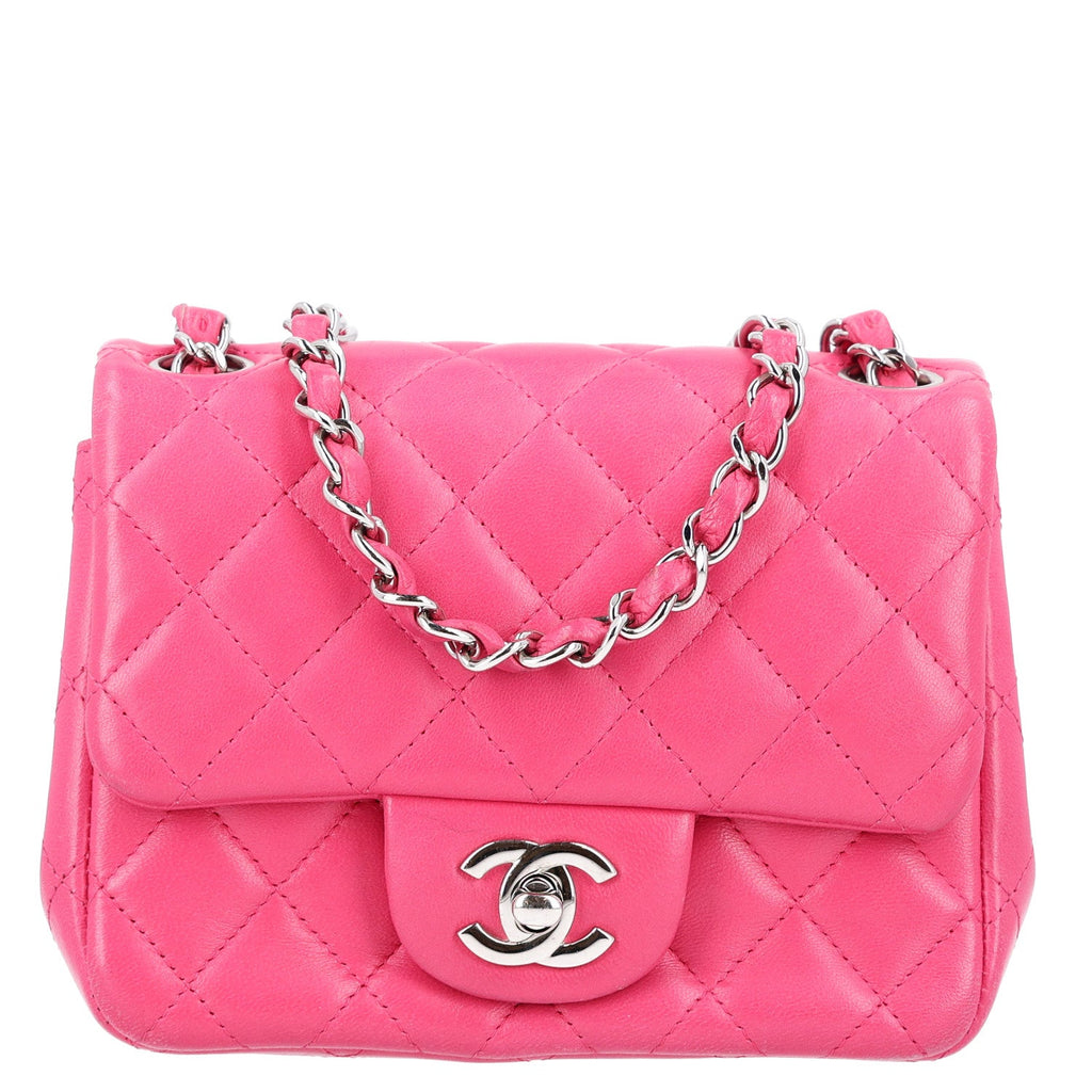 Lambskin Quilted Mini Square Flap Dark Pink