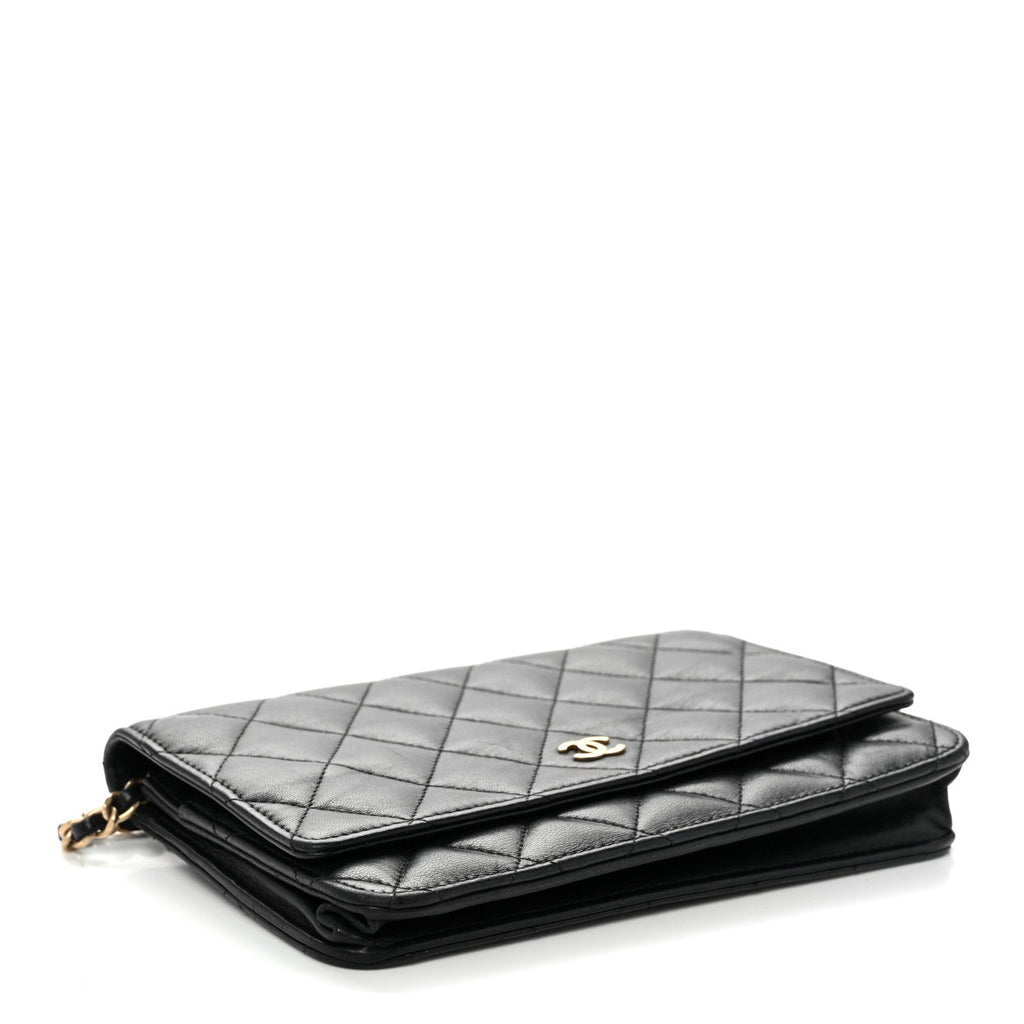 Lambskin Quilted Wallet On Chain WOC Black