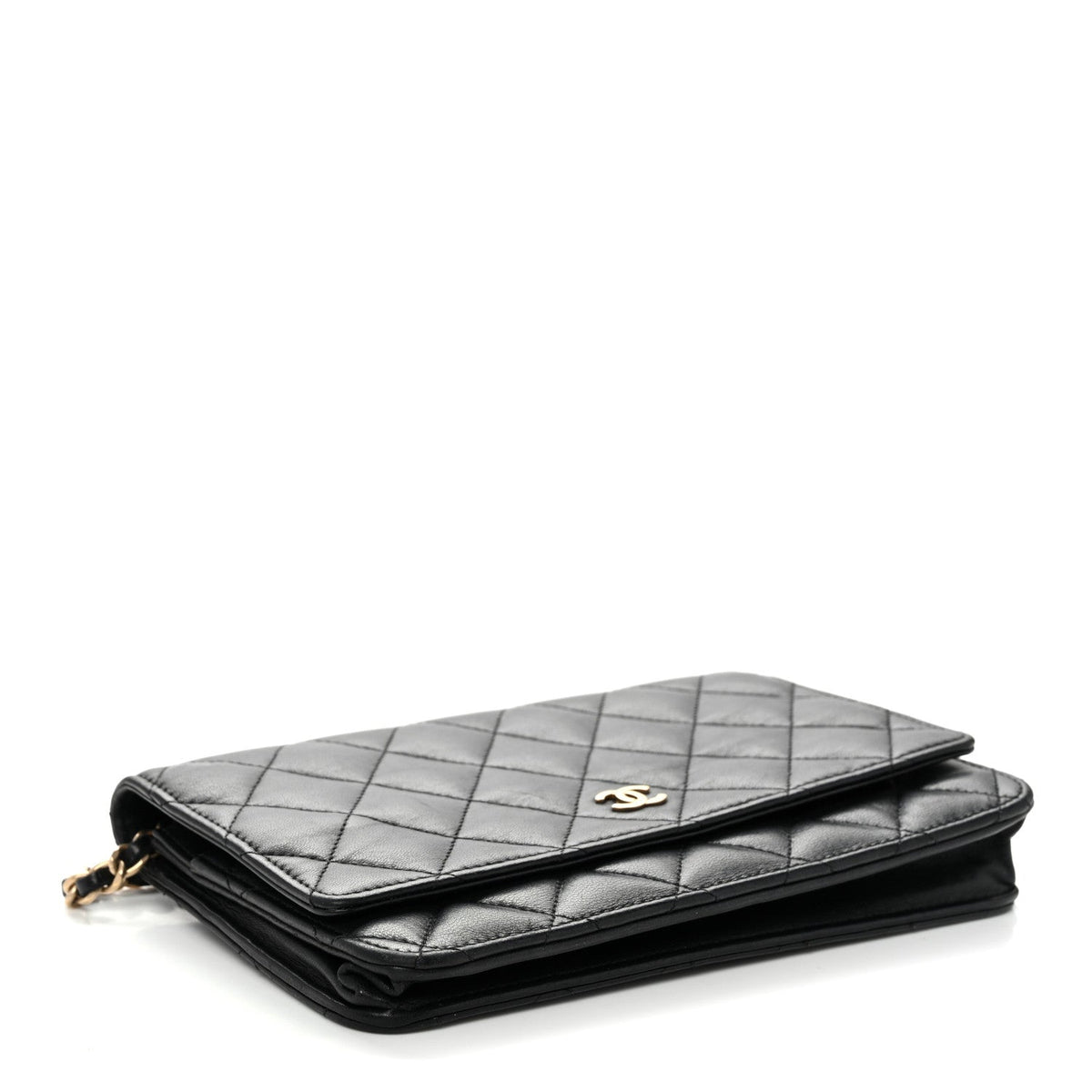 Lambskin Quilted Wallet On Chain WOC Black