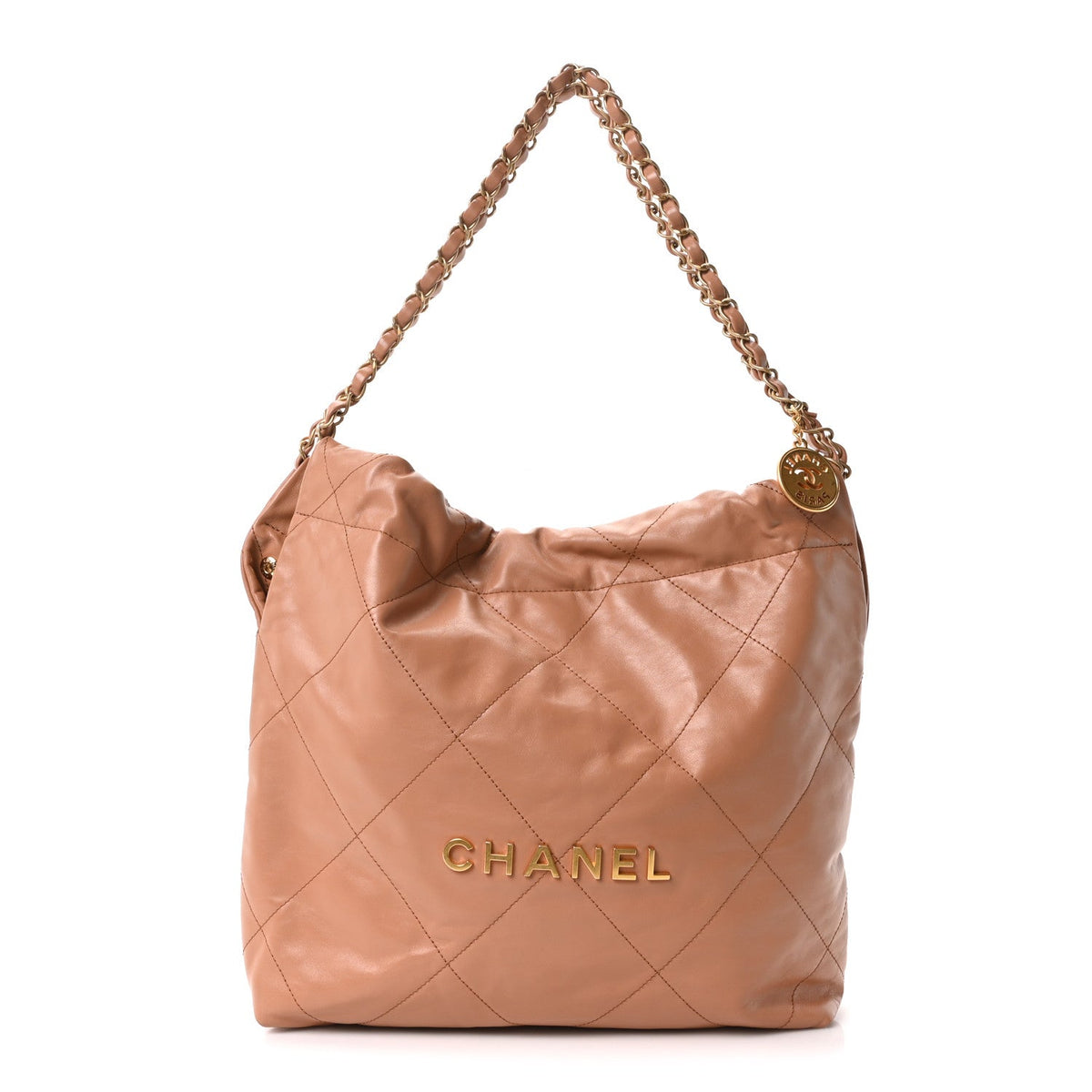 Shiny Calfskin Quilted Small Chanel 22 Camel