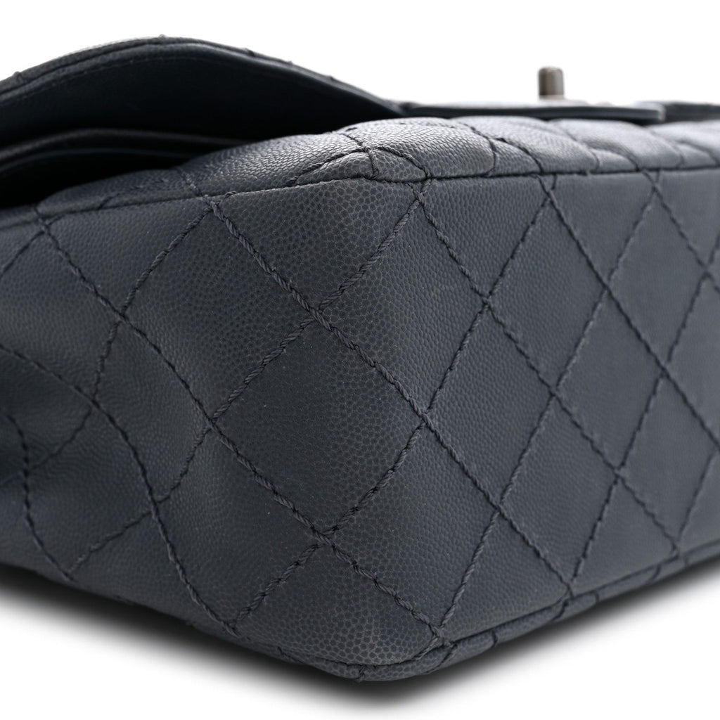 Washed Caviar Quilted Jumbo Double Flap Dark Grey