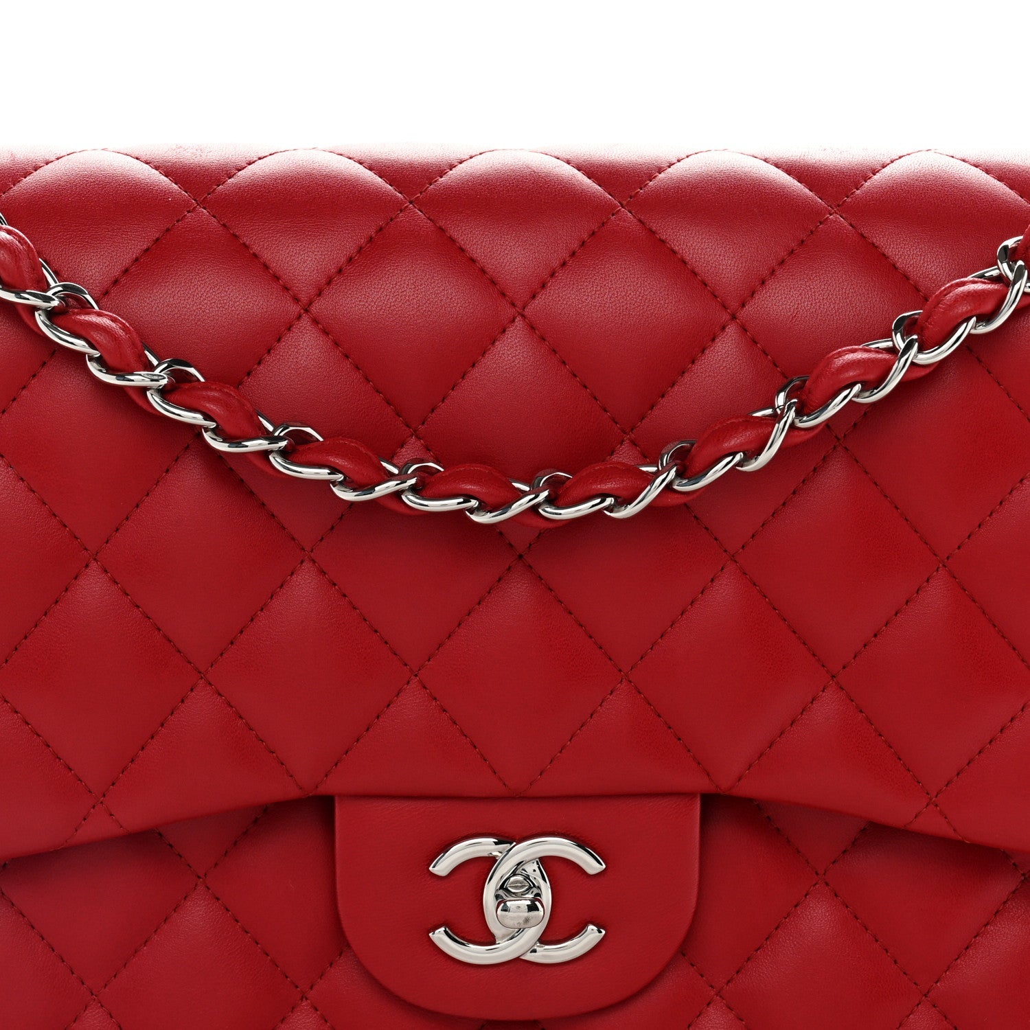 Lambskin Quilted Jumbo Double Flap Red