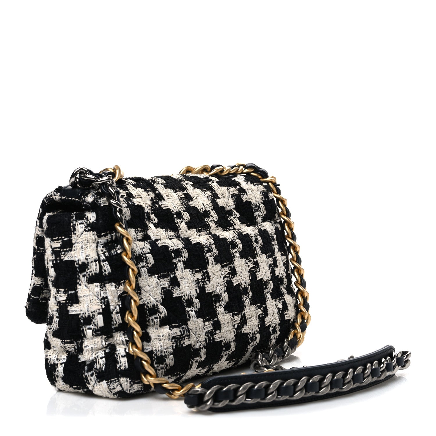 Tweed Quilted Medium Chanel 19 Flap Black Ecru White