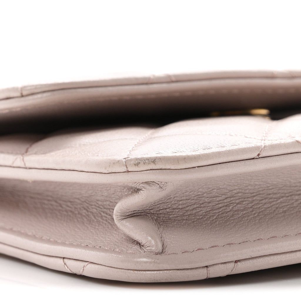 Lambskin Quilted CC Pearl Crush Wallet on Chain WOC Light Purple