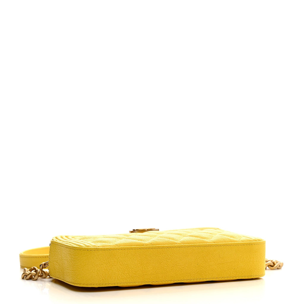 Caviar Quilted Small Boy Clutch With Chain Yellow