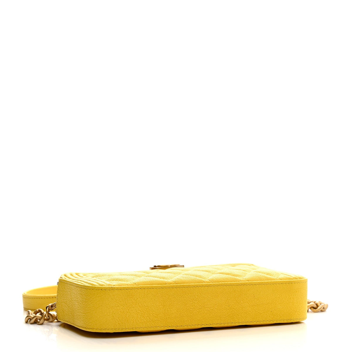 Caviar Quilted Small Boy Clutch With Chain Yellow