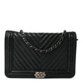 Calfskin Chevron Quilted Braided Boy Wallet On Chain WOC Black