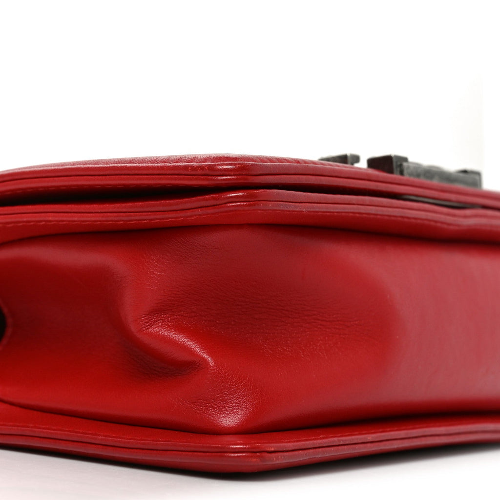 Lambskin Quilted Small Boy Flap Red