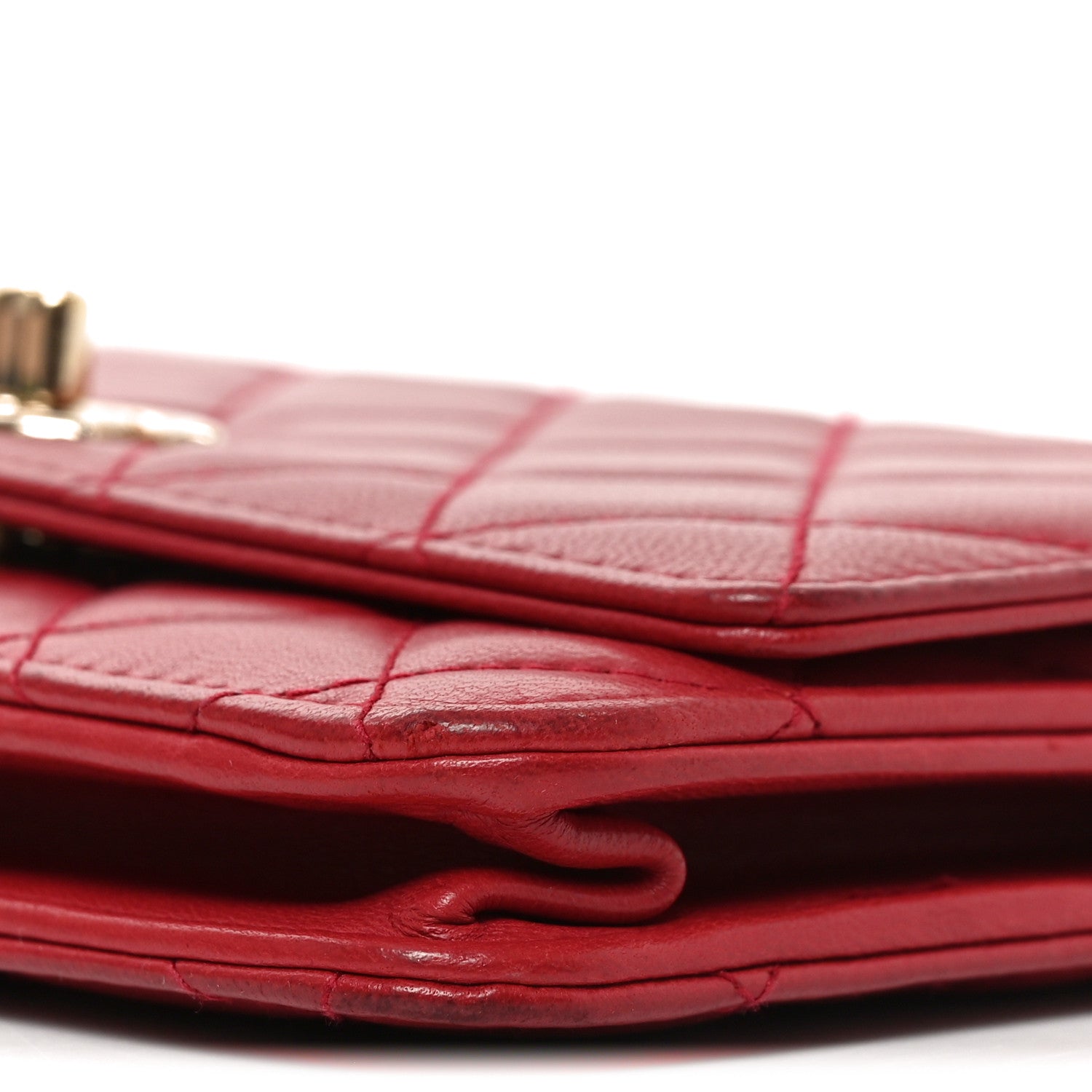 Lambskin Quilted Trendy CC Wallet On Chain WOC Red
