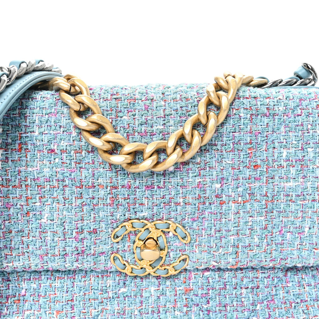 Tweed Quilted Medium Chanel 19 Flap Blue Multicolor