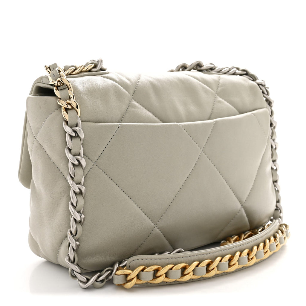 Lambskin Quilted Medium Chanel 19 Flap Light Grey