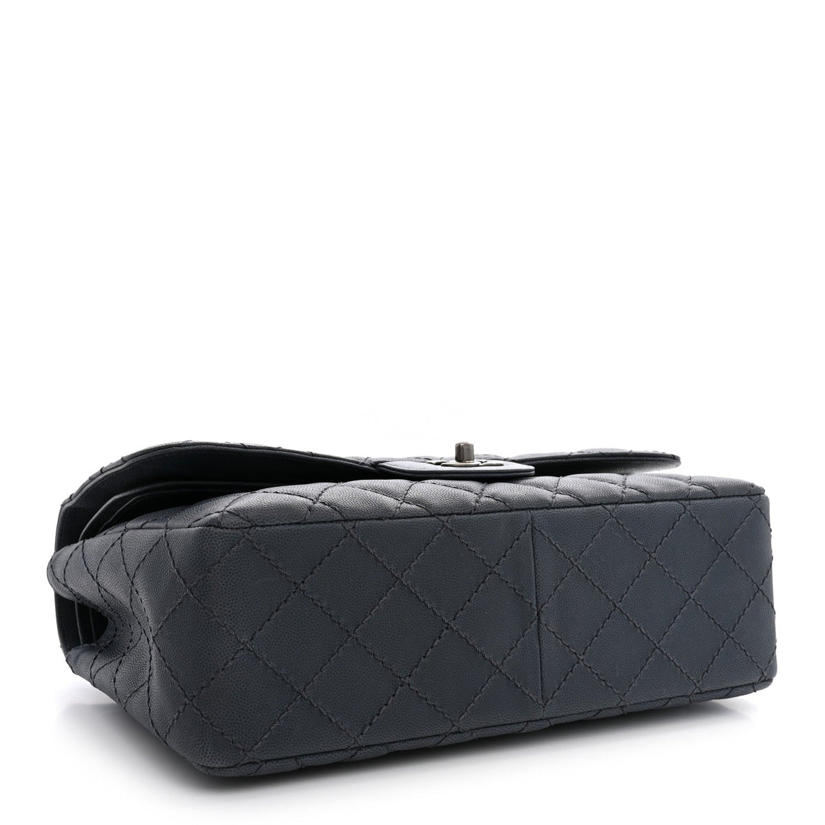 Washed Caviar Quilted Jumbo Double Flap Dark Grey