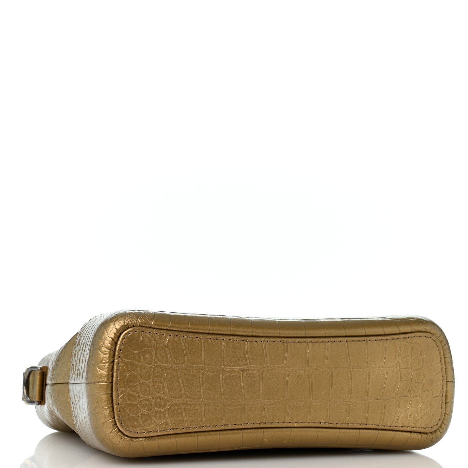 Metallic Calfskin Crocodile Embossed Medium Gabrielle Cocodile Hobo Gold