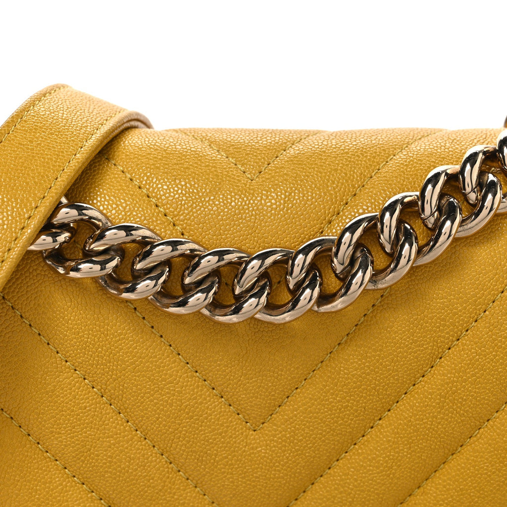 Caviar Chevron Quilted Small Boy Flap Yellow