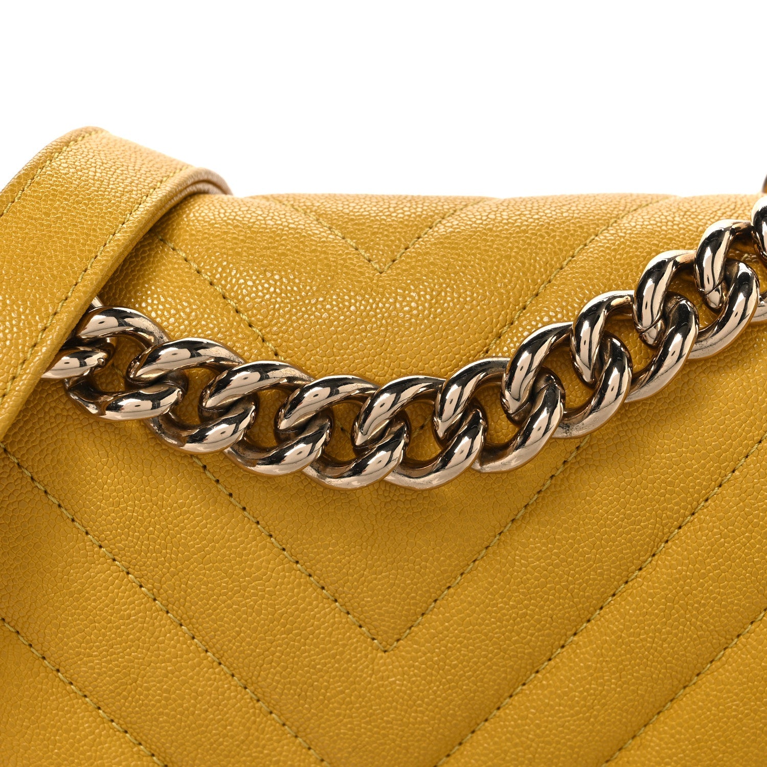Caviar Chevron Quilted Small Boy Flap Yellow