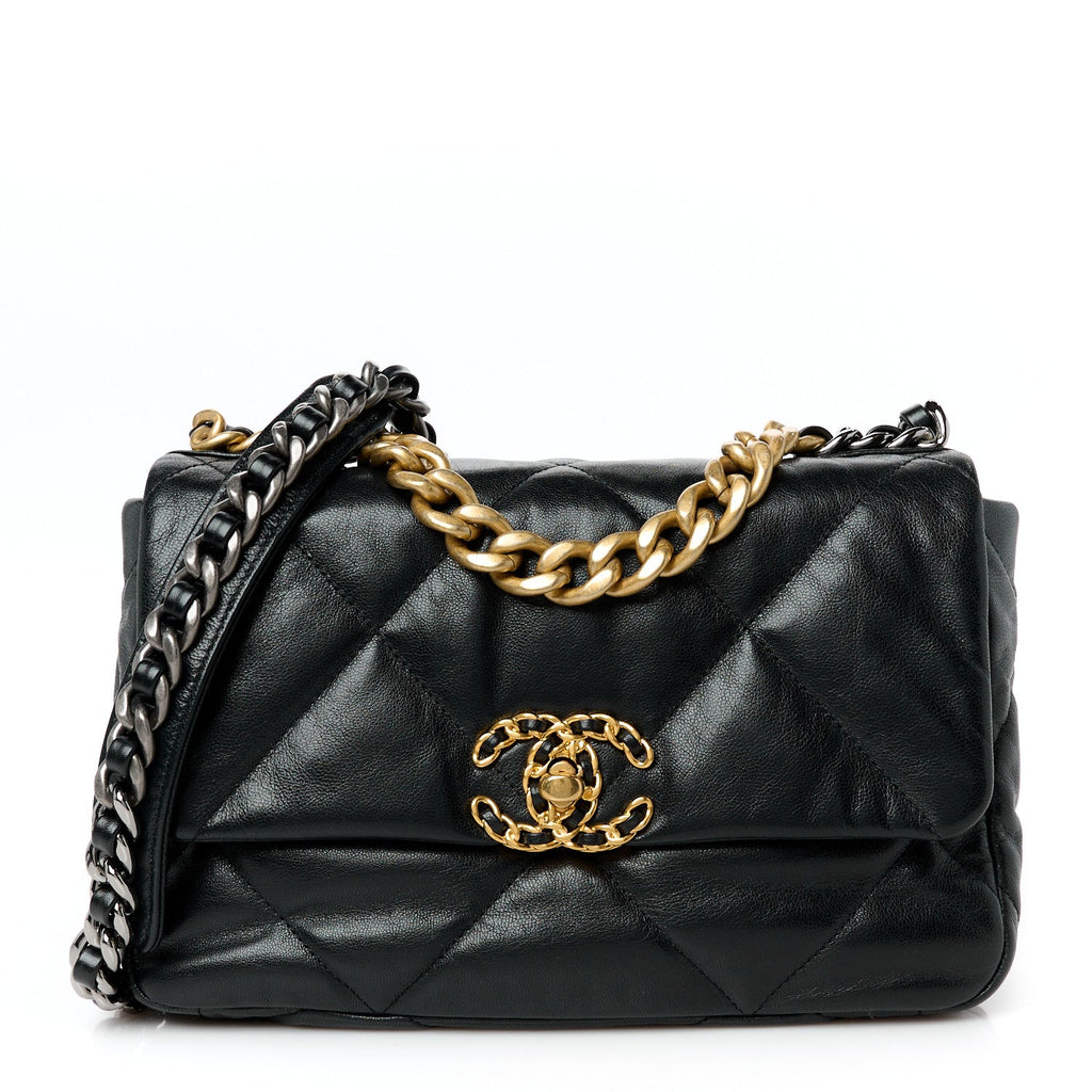 Goatskin Quilted Medium Chanel 19 Flap Black