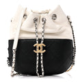Aged Calfskin Quilted Small Gabrielle Bucket White Black