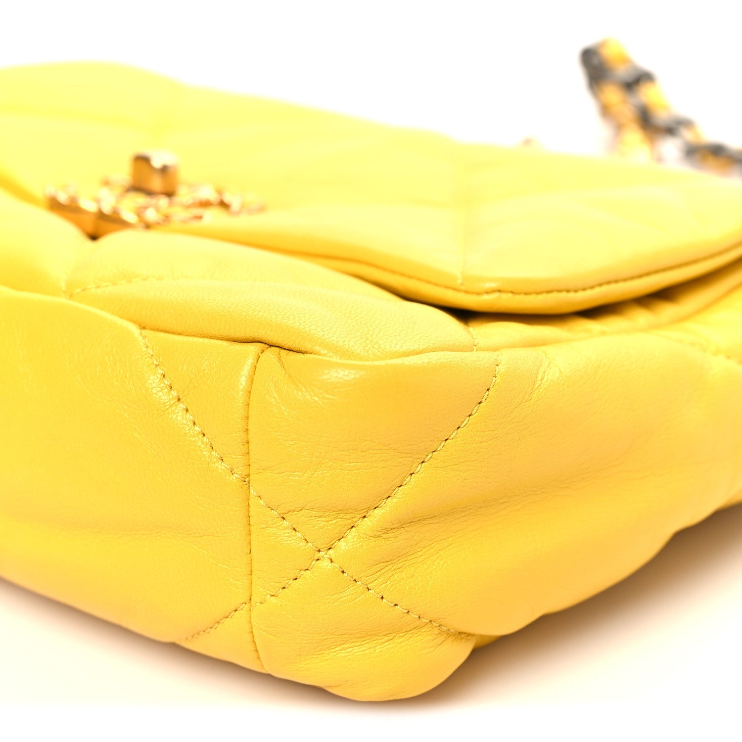 Shiny Goatskin Quilted Medium Chanel 19 Flap Yellow