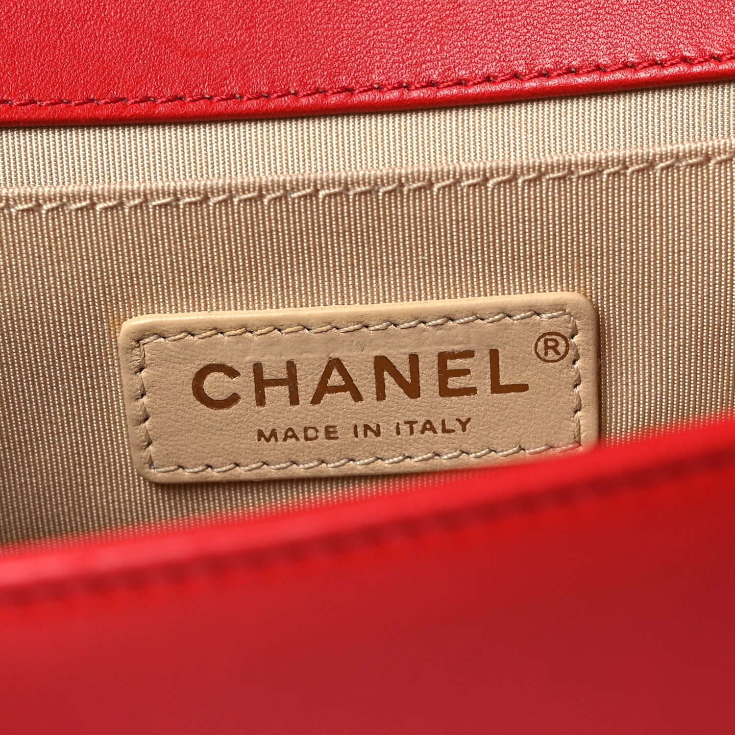 Lambskin Chevron Chain Stitched Medium Boy Flap Red