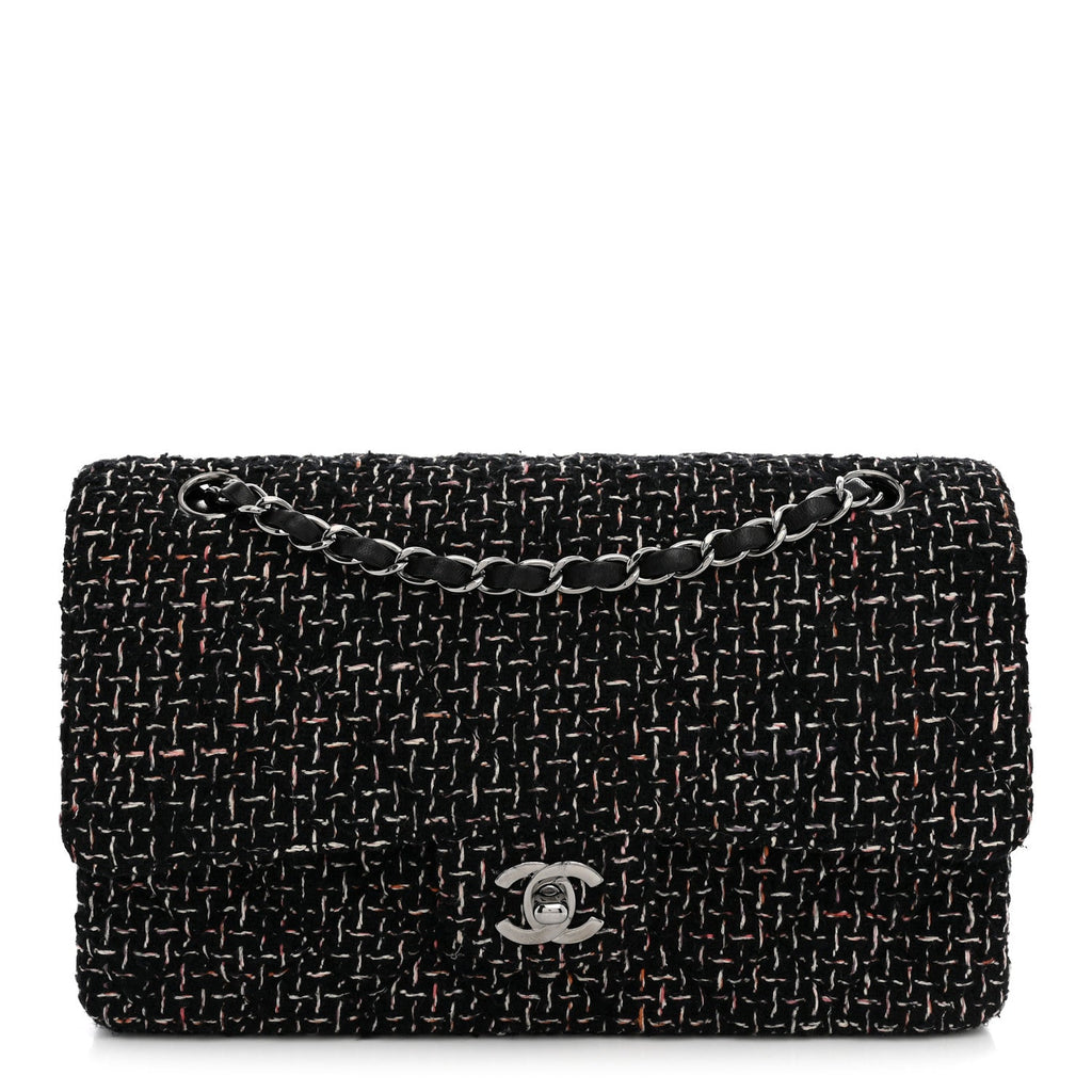 Tweed Quilted Medium Double Flap Black