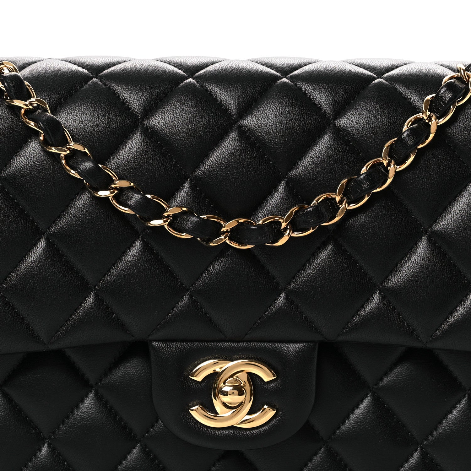 Lambskin Quilted Medium Double Flap Black