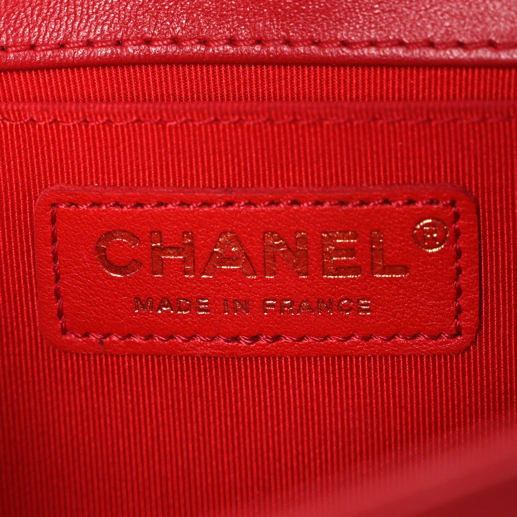 Lambskin Quilted Small Boy Flap Red