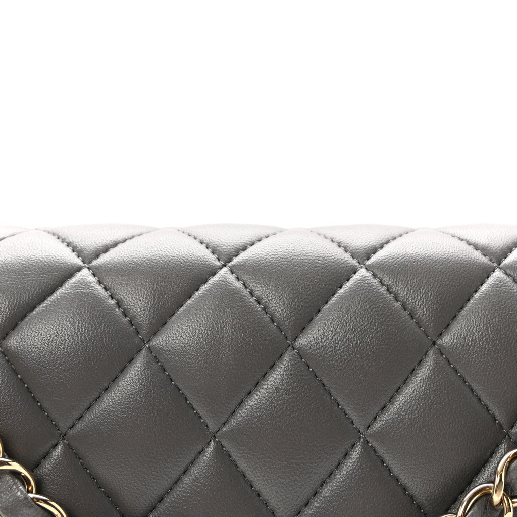 Lambskin Quilted Medium Double Flap Grey