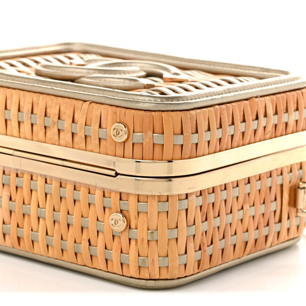 Raffia Calfskin Small CC Filigree Vanity Case Gold