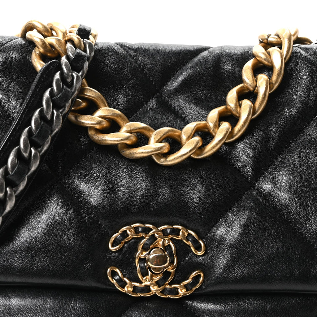 Lambskin Quilted Large Chanel 19 Flap Black
