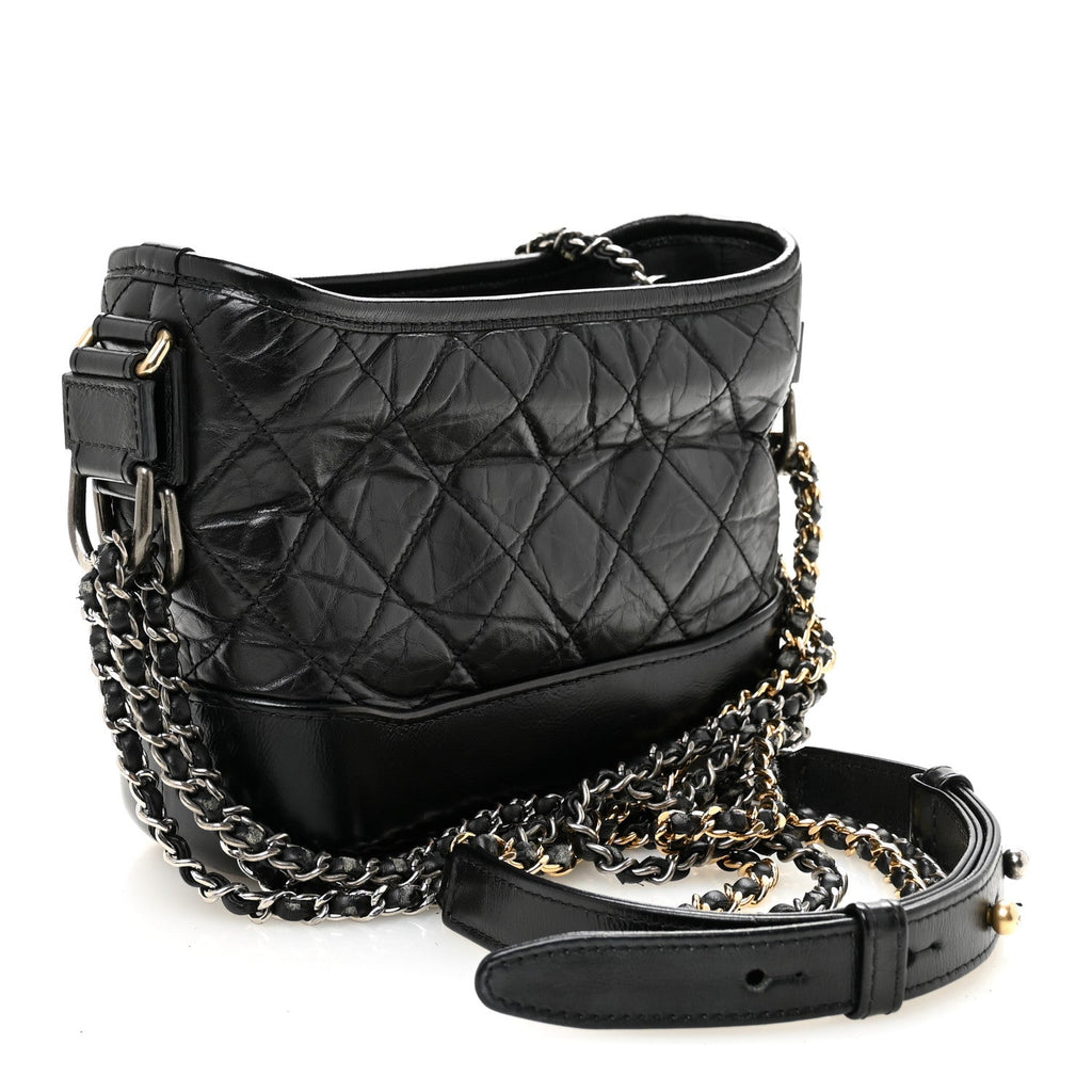 Aged Calfskin Quilted Small Gabrielle Hobo Black