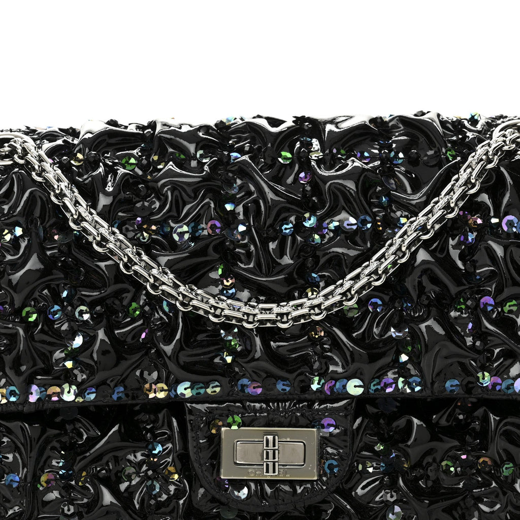 Patent Sequin Crystal Ruched 2.55 Reissue 225 Flap Black
