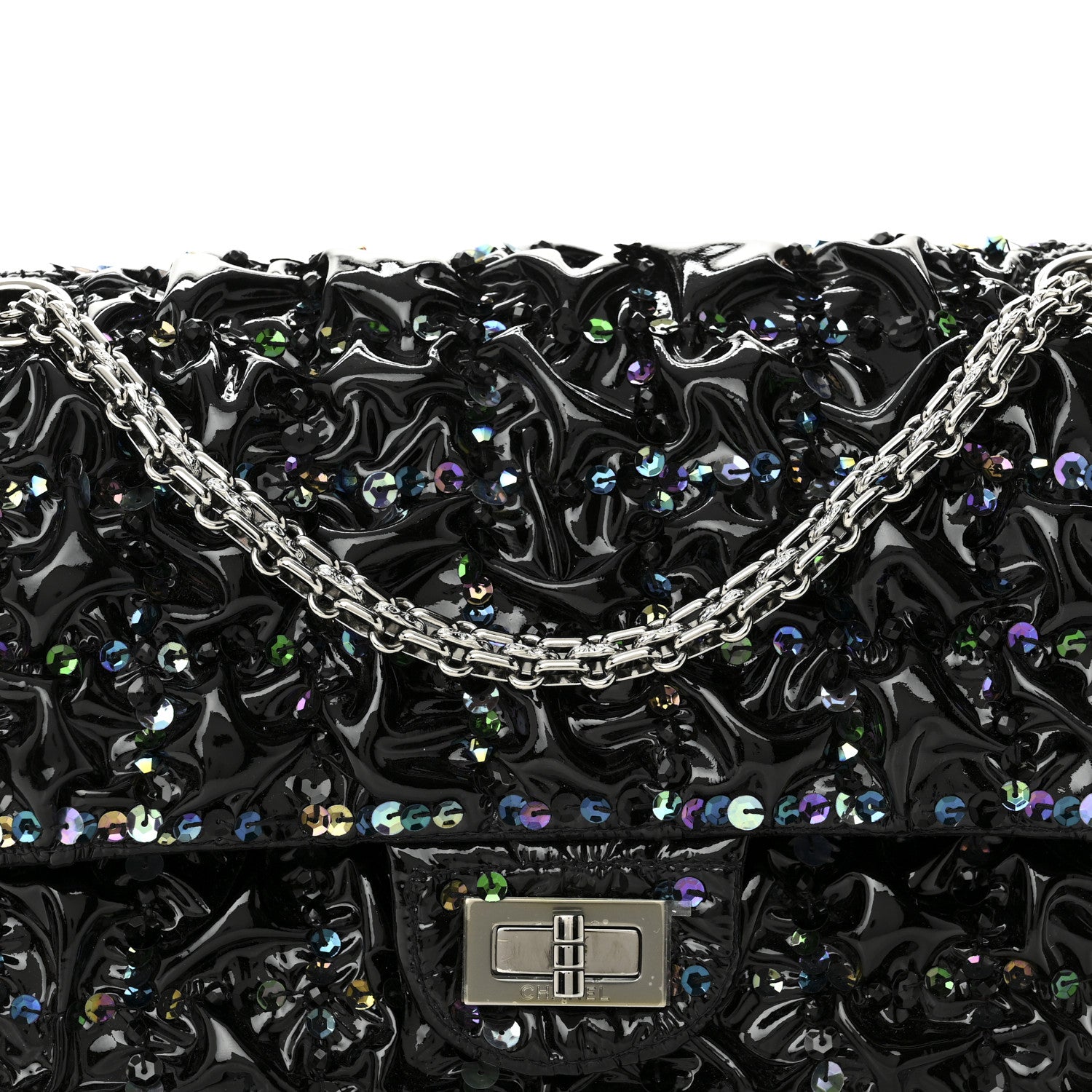 Patent Sequin Crystal Ruched 2.55 Reissue 225 Flap Black