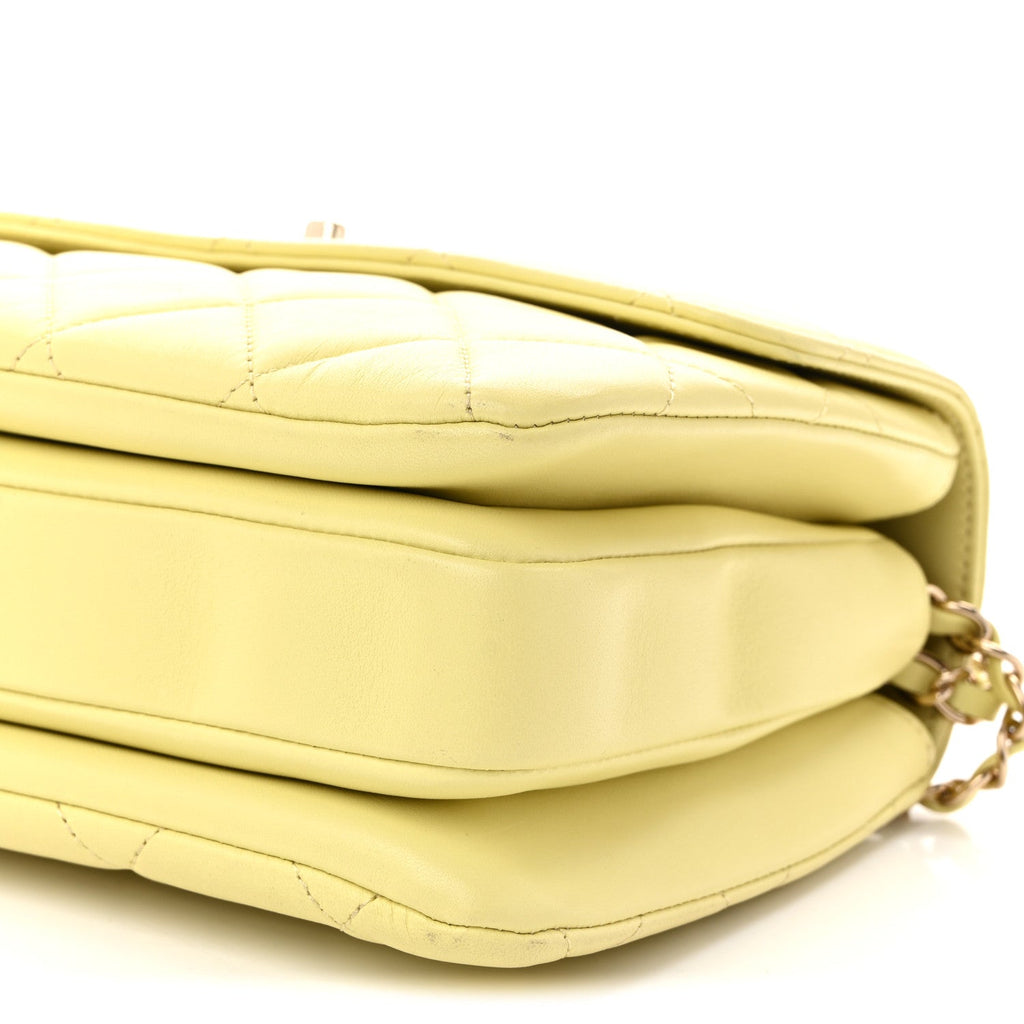 Lambskin Quilted Small Trendy CC Flap Dual Handle Bag Yellow