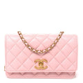 Shiny Lambskin Quilted CC Slide Wallet On Chain WOC  Light Pink