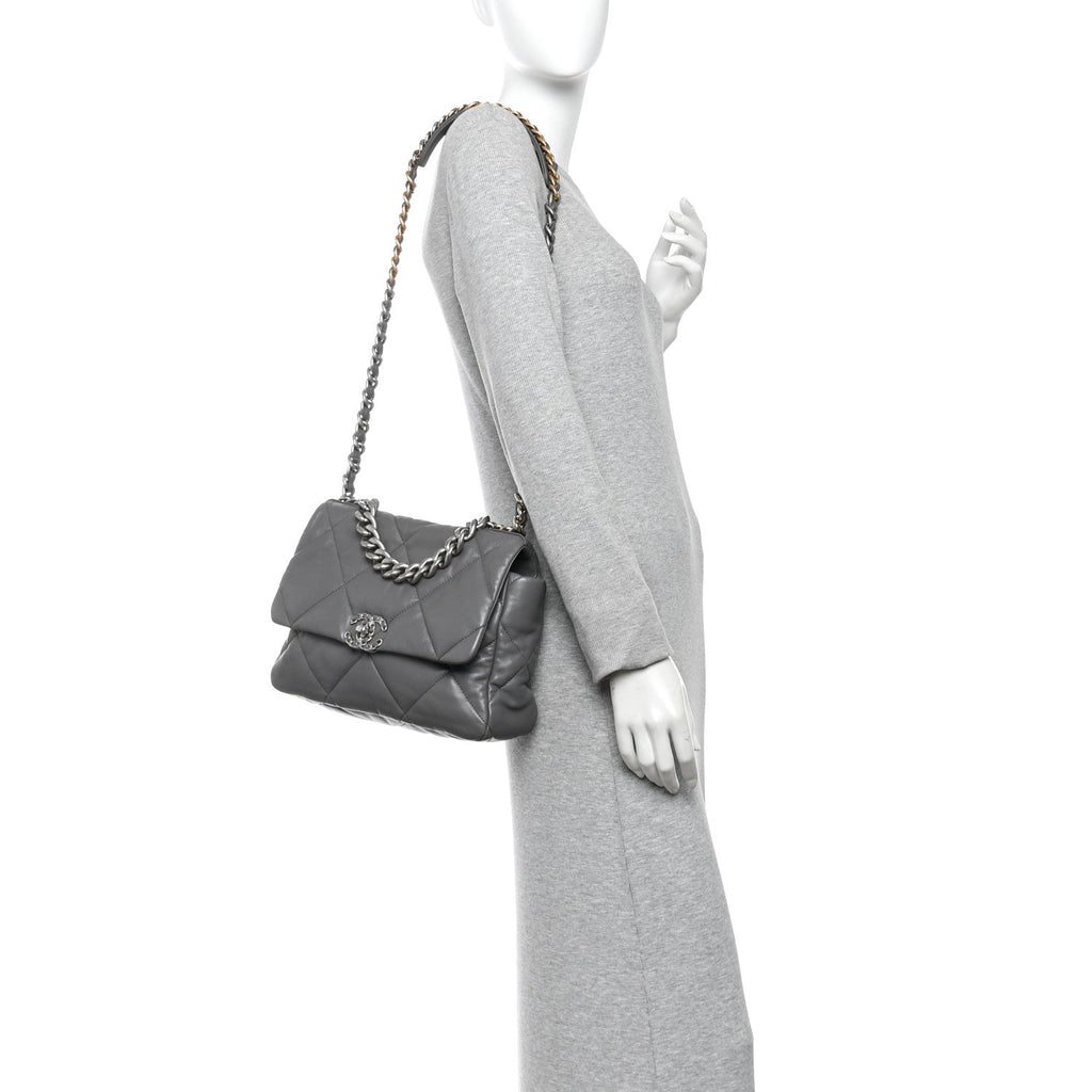 Lambskin Quilted Large Chanel 19 Flap Dark Grey